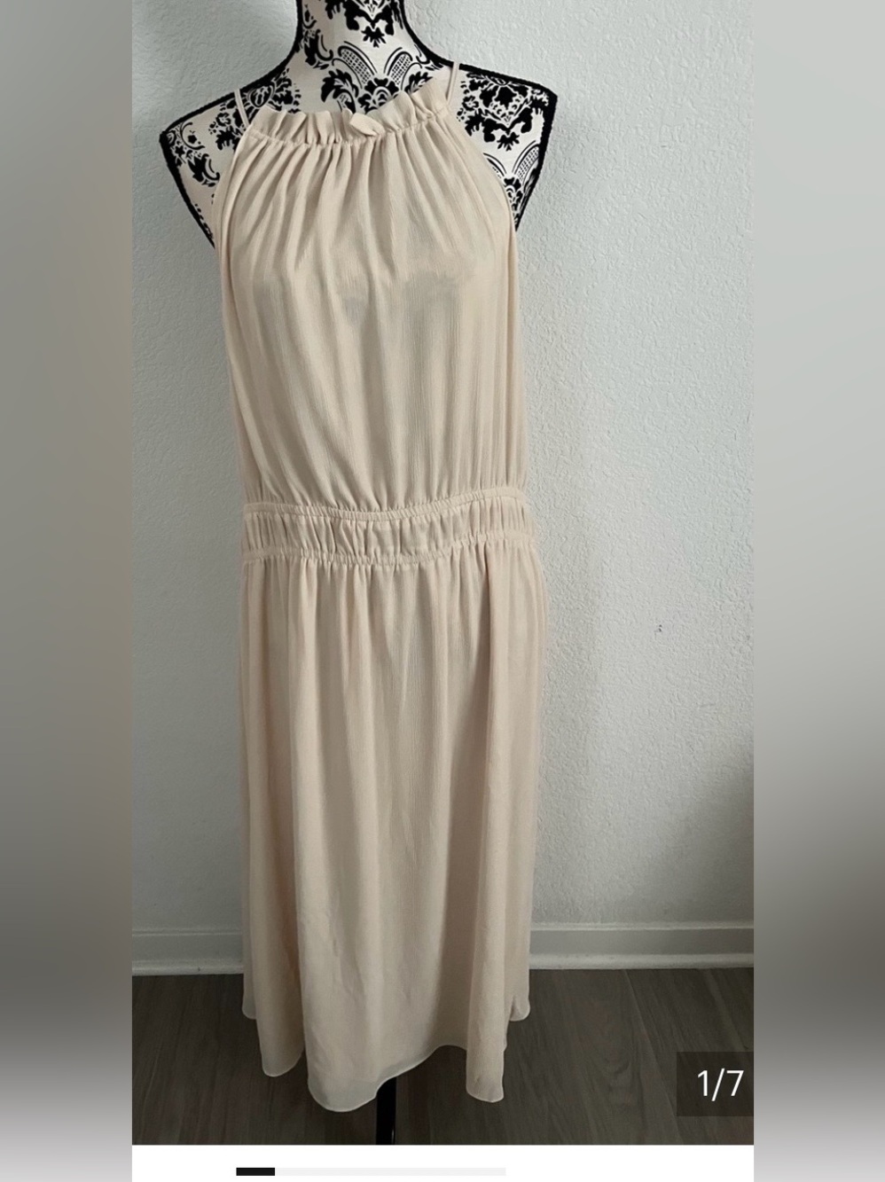 H&M NWT XL Cream Ivory Halter Midi / Maxi Dress Ruched Waist